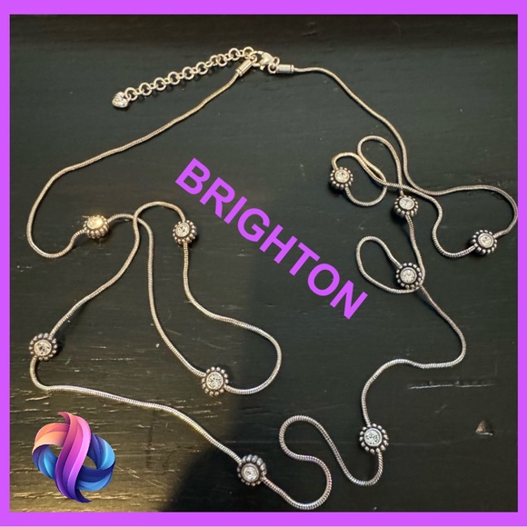 Brighton Jewelry - BRIGHTON LONG SILVER NECKLACE WITH SPARKLING CRYSTAL STATIONS